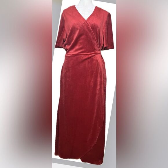 Marin Layer Viola Velour Midi Red Wrap Dress Size XL - Picture 2 of 9